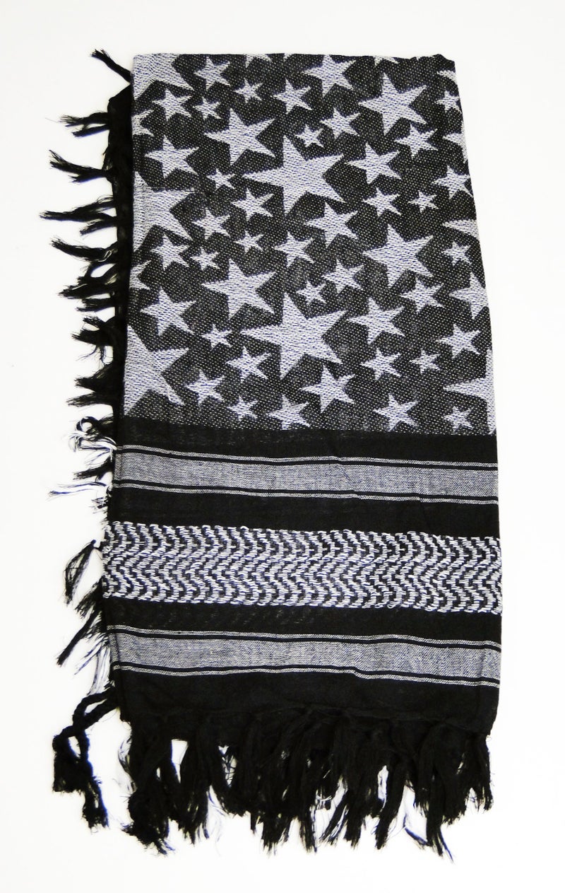 Tapp Collections Premium Star Pattern Shemagh Head Neck Scarf - Black/Grey - Image 2